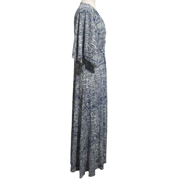 Chico's Blue & White Bryn Etched Tile Soft Knit Maxi Dress Sz 2 (M-12) Geo Print - Picture 4 of 9